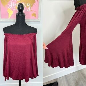 Active USA Maroon Off Shoulder Top (S)